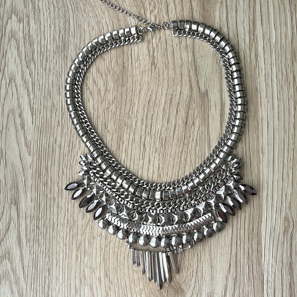 Dynamite Statement Dark Silver Statement Necklace